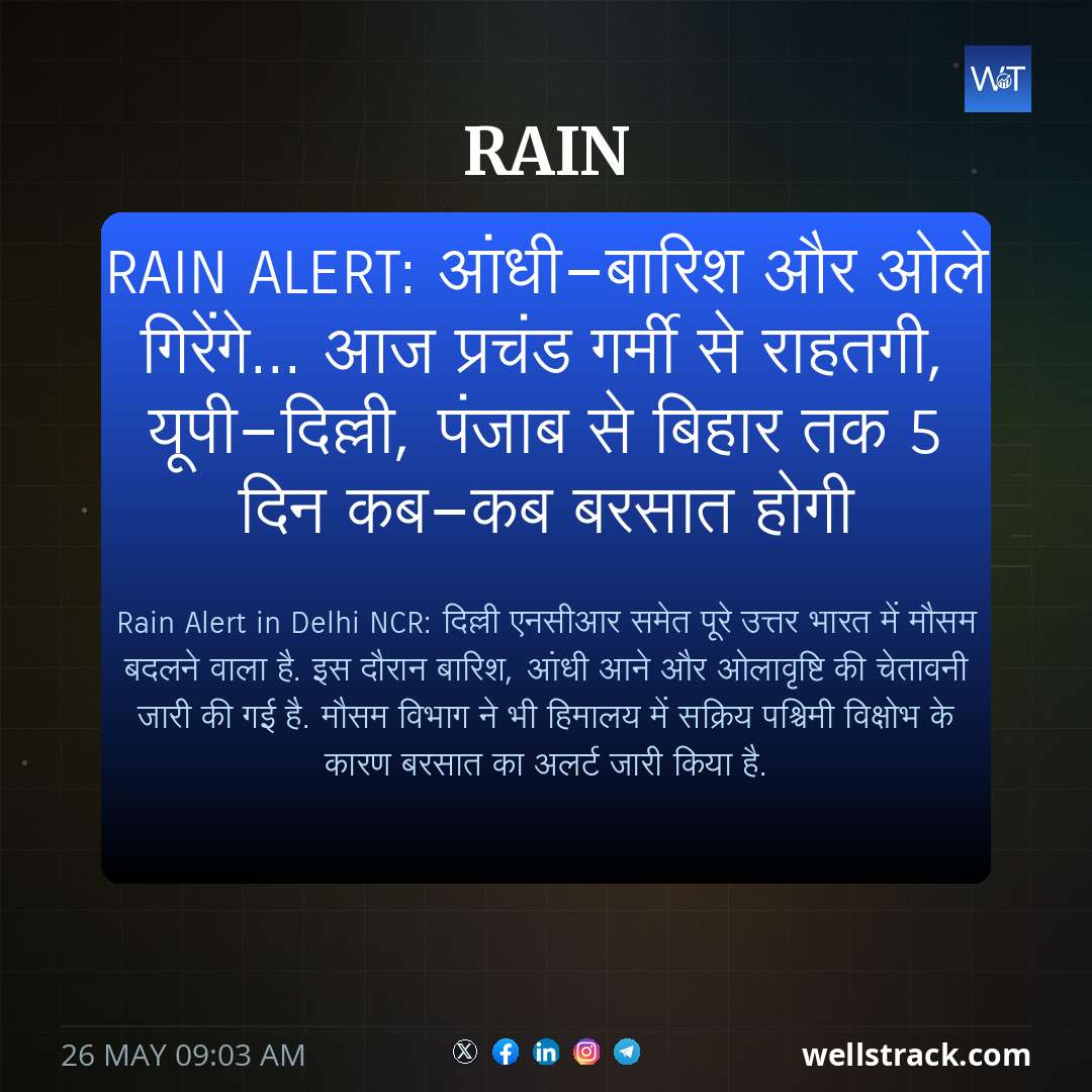 Rain Alert: आंधी-बारिश और ओले गिरेंगे... आज प्रचंड गर्मी से राहतगी, यूपी-दिल्ली, पंजाब से बिहार तक 5 दिन कब-कब बरसात होगी