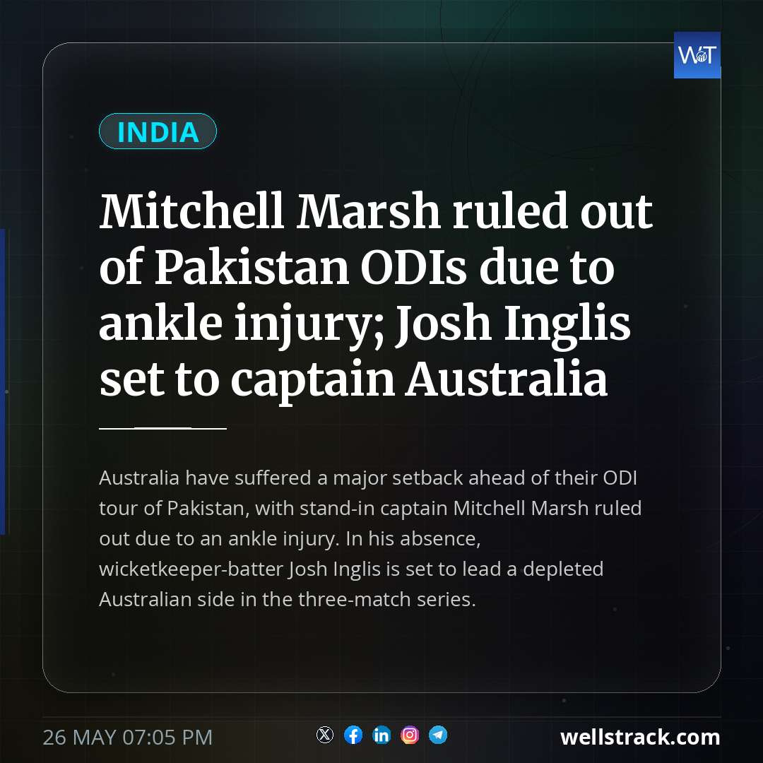Mitchell Marsh ruled out of Pakistan ODIs due to ankle injury; Josh Inglis set to captain Australia — WellsTrack