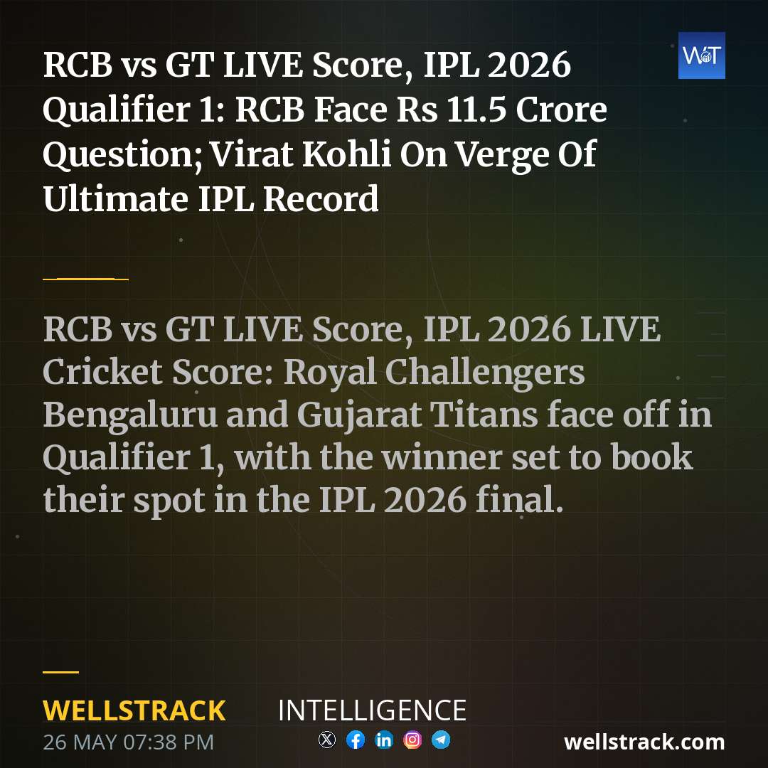 RCB vs GT LIVE Score, IPL 2026 Qualifier 1: RCB Face Rs 11.5 Crore Question; Virat Kohli On Verge Of Ultimate IPL Record — WellsTrack