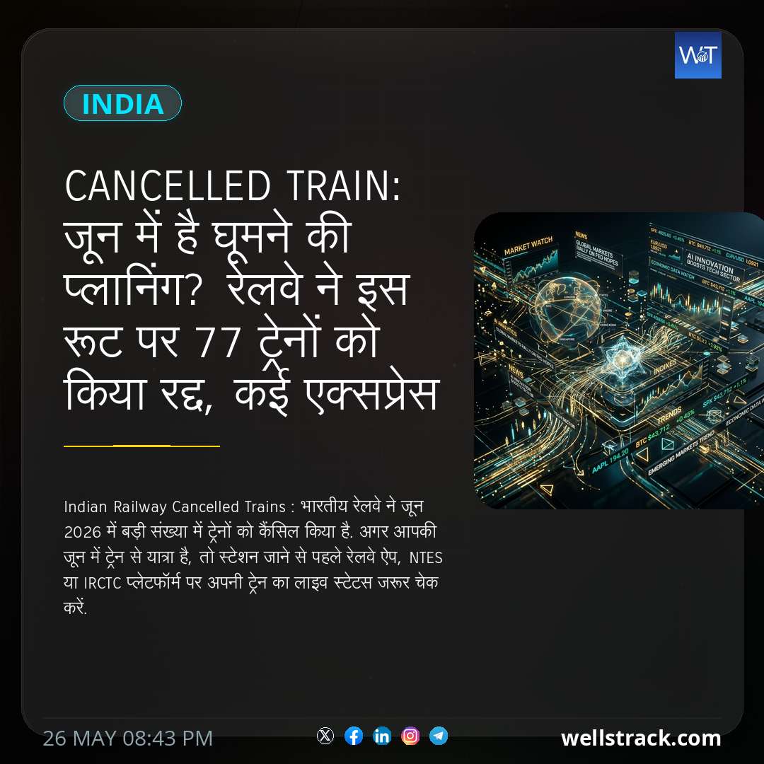 Cancelled Train: जून में है घूमने की प्लानिंग? रेलवे ने इस रूट पर 77 ट्रेनों को किया रद्द, कई एक्सप्रेस ट्रेनों के बदले गए रूट और टाइमिंग — WellsTrack