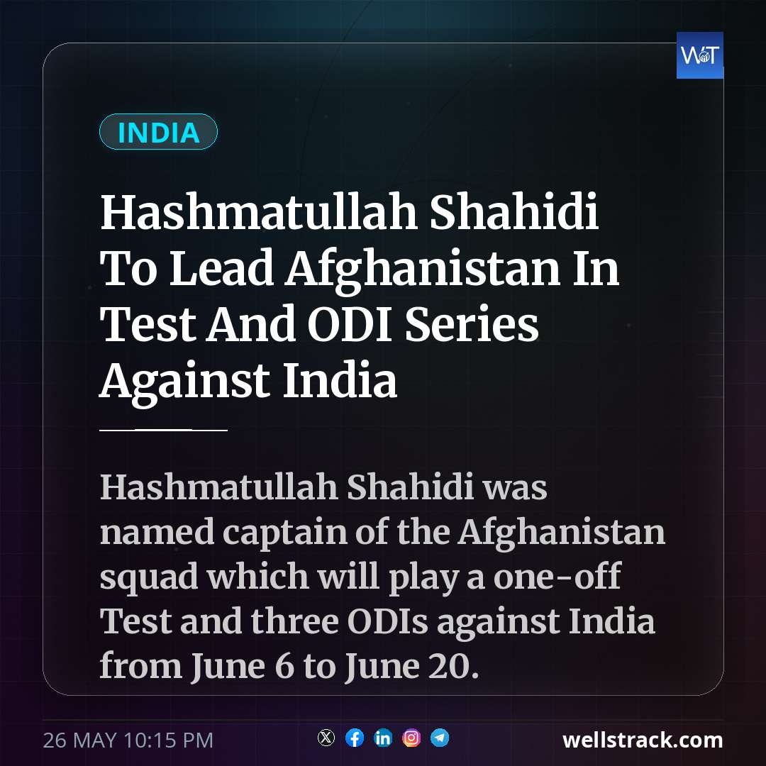 Hashmatullah Shahidi To Lead Afghanistan In Test And ODI Series Against India — WellsTrack