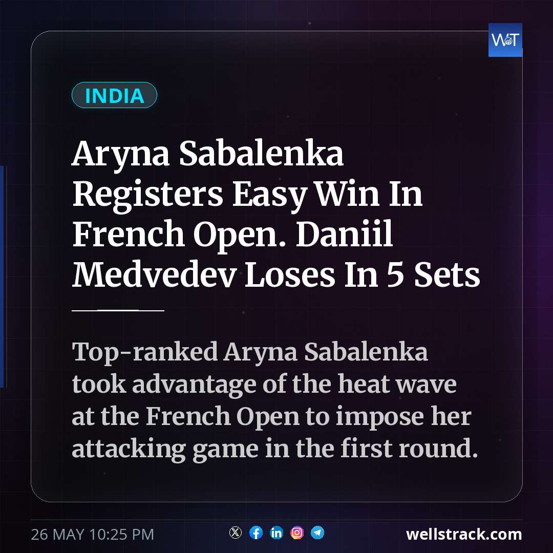 Aryna Sabalenka Registers Easy Win In French Open. Daniil Medvedev Loses In 5 Sets — WellsTrack