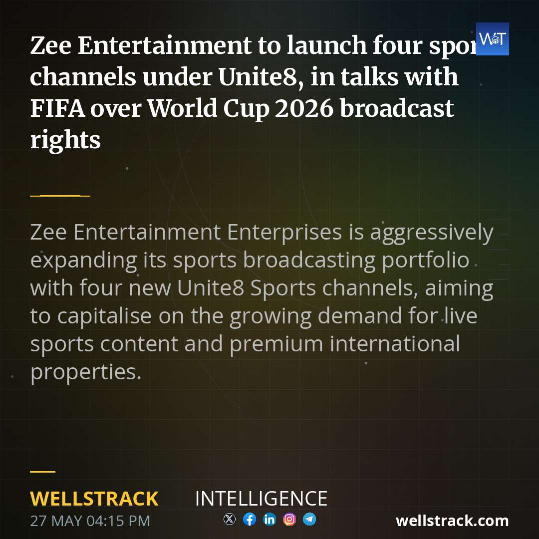 Zee Entertainment to launch four sports channels under Unite8, in talks with FIFA over World Cup 2026 broadcast rights — WellsTrack