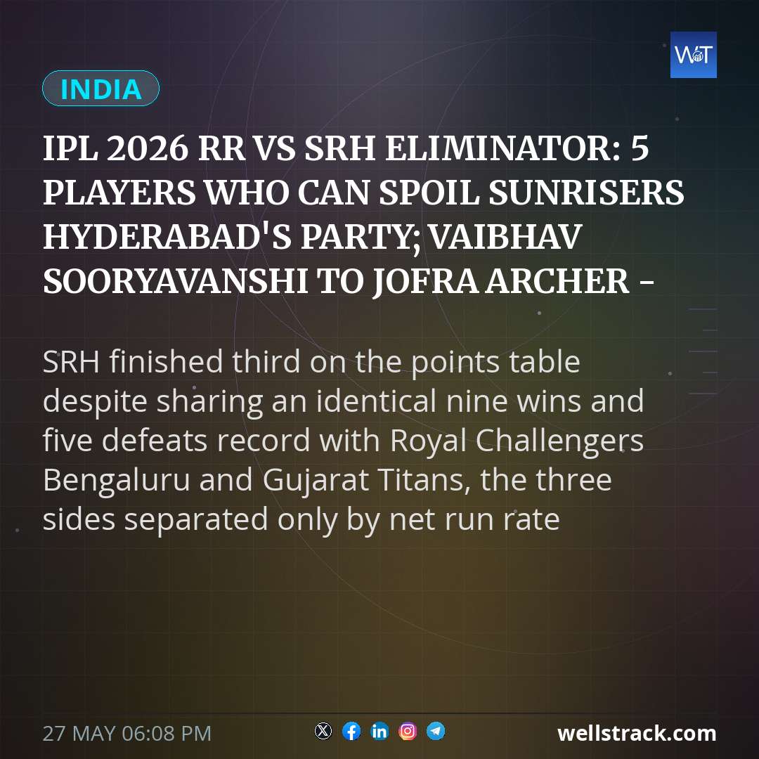 IPL 2026 RR vs SRH Eliminator: 5 players who can spoil Sunrisers Hyderabad's party; Vaibhav Sooryavanshi to Jofra Archer - Check — WellsTrack