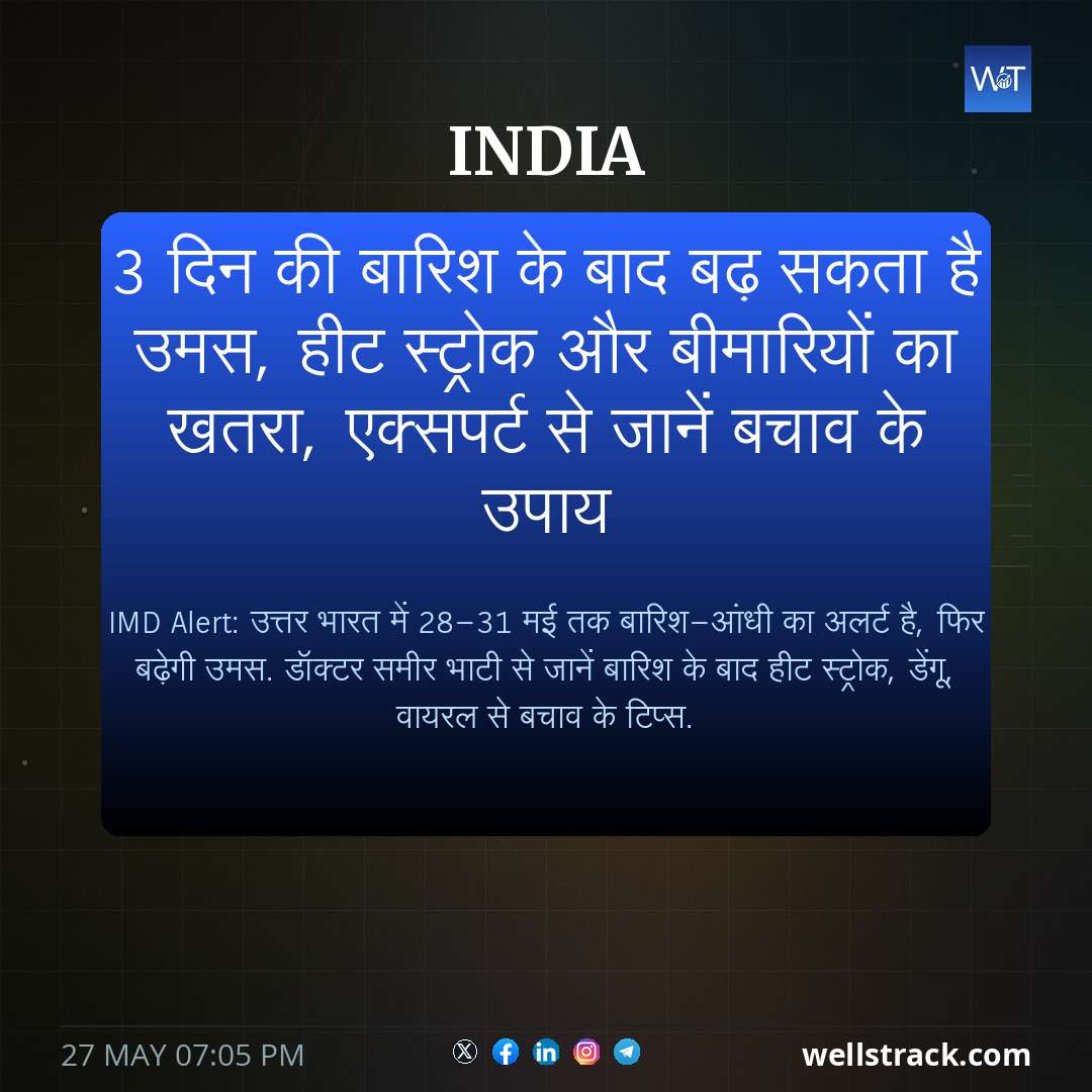 3 दिन की बारिश के बाद बढ़ सकता है उमस, हीट स्ट्रोक और बीमारियों का खतरा, एक्सपर्ट से जानें बचाव के उपाय — WellsTrack