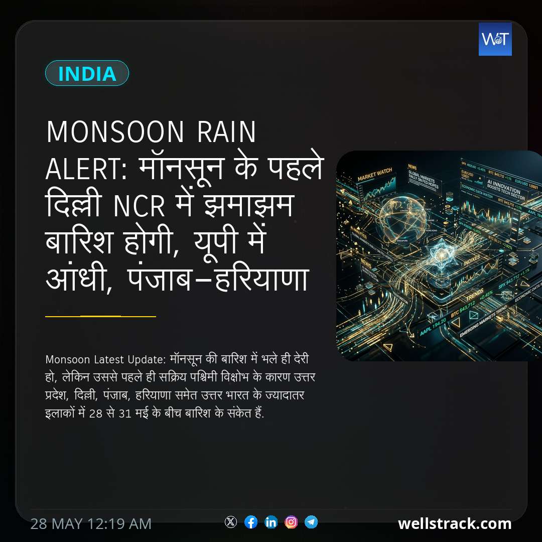 Monsoon Rain Alert: मॉनसून के पहले दिल्ली NCR में झमाझम बारिश होगी, यूपी में आंधी, पंजाब-हरियाणा से राजस्थान तक भिगोएंगे बदरा — WellsTrack
