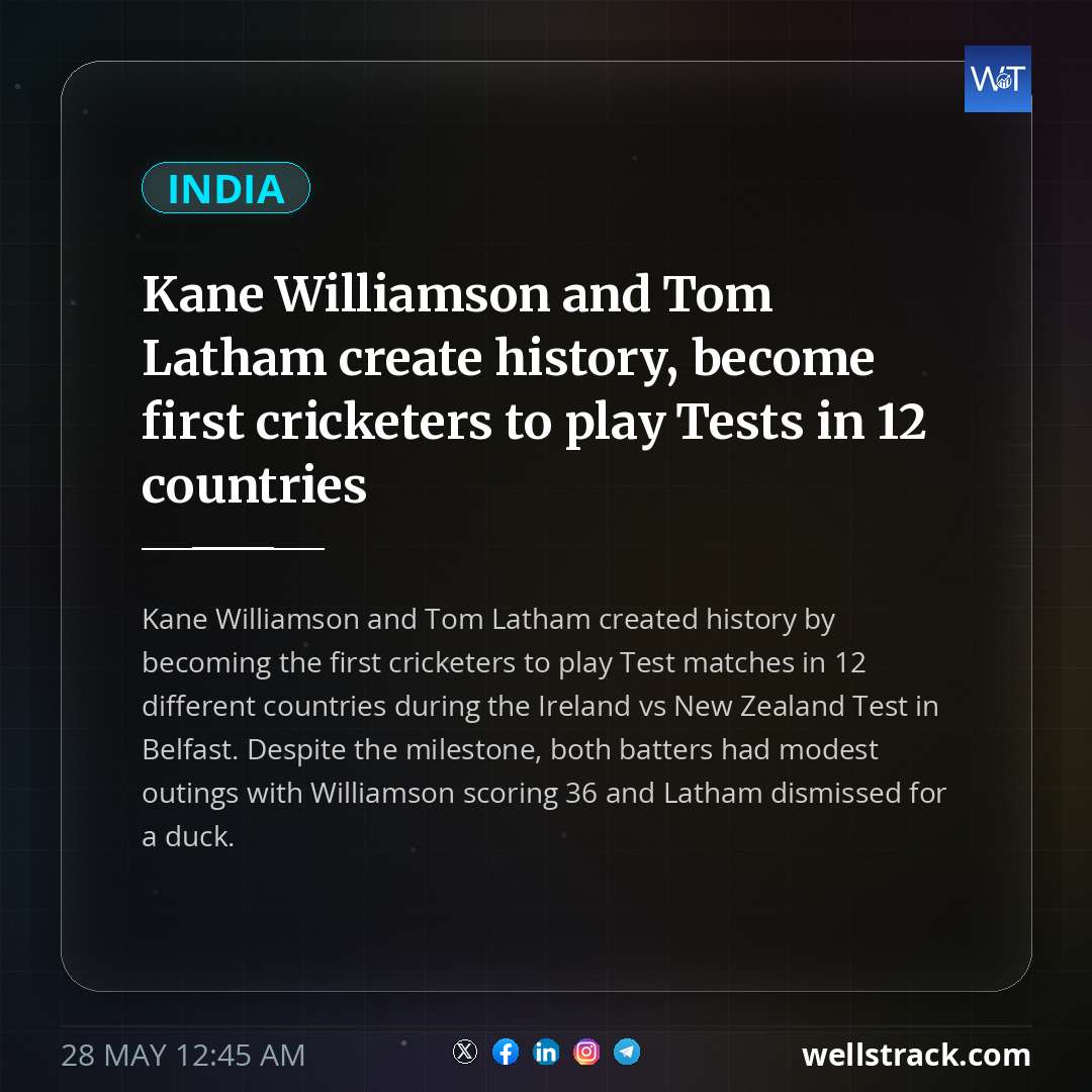 Kane Williamson and Tom Latham create history, become first cricketers to play Tests in 12 countries — WellsTrack