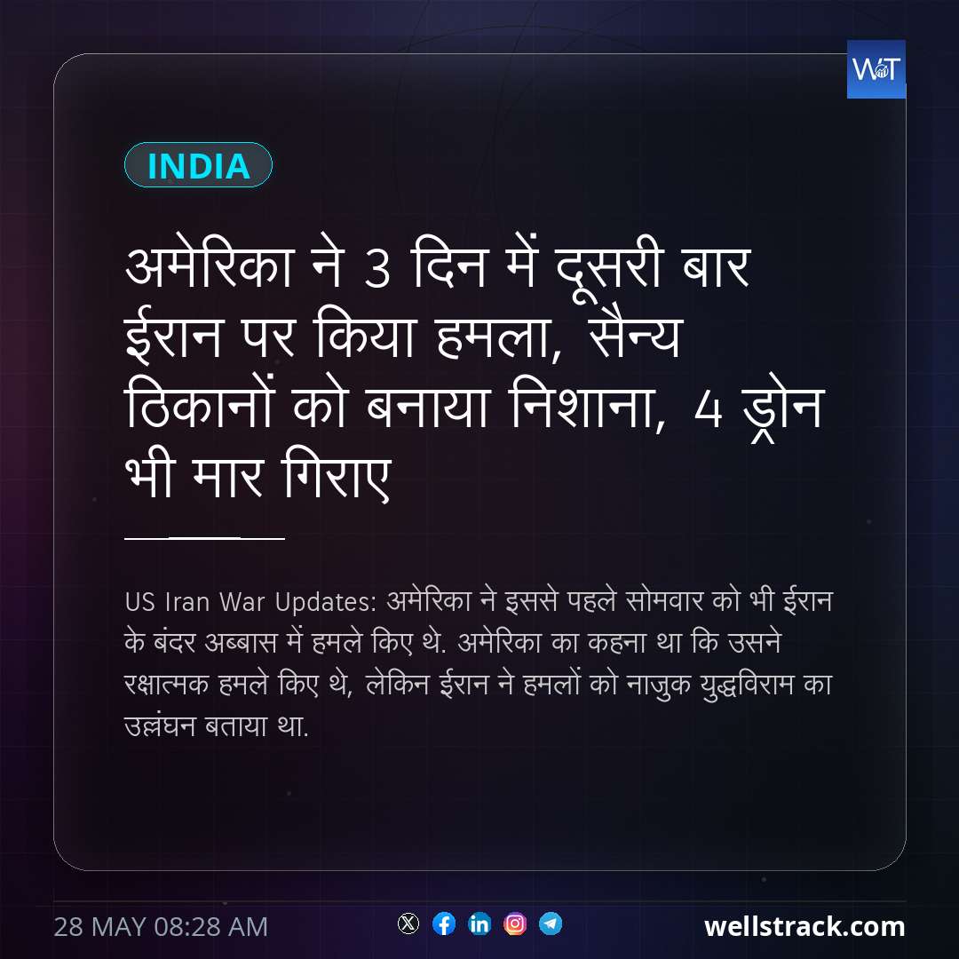 अमेरिका ने 3 दिन में दूसरी बार ईरान पर किया हमला, सैन्य ठिकानों को बनाया निशाना, 4 ड्रोन भी मार गिराए — WellsTrack