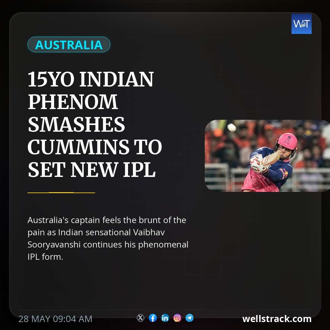 15yo Indian phenom smashes Cummins to set new IPL sixes record — WellsTrack