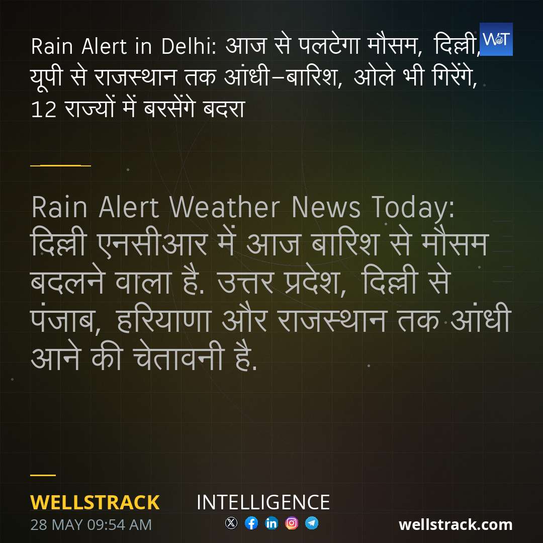 Rain Alert in Delhi: आज से पलटेगा मौसम, दिल्ली, यूपी से राजस्थान तक आंधी-बारिश, ओले भी गिरेंगे, 12 राज्यों में बरसेंगे बदरा — WellsTrack