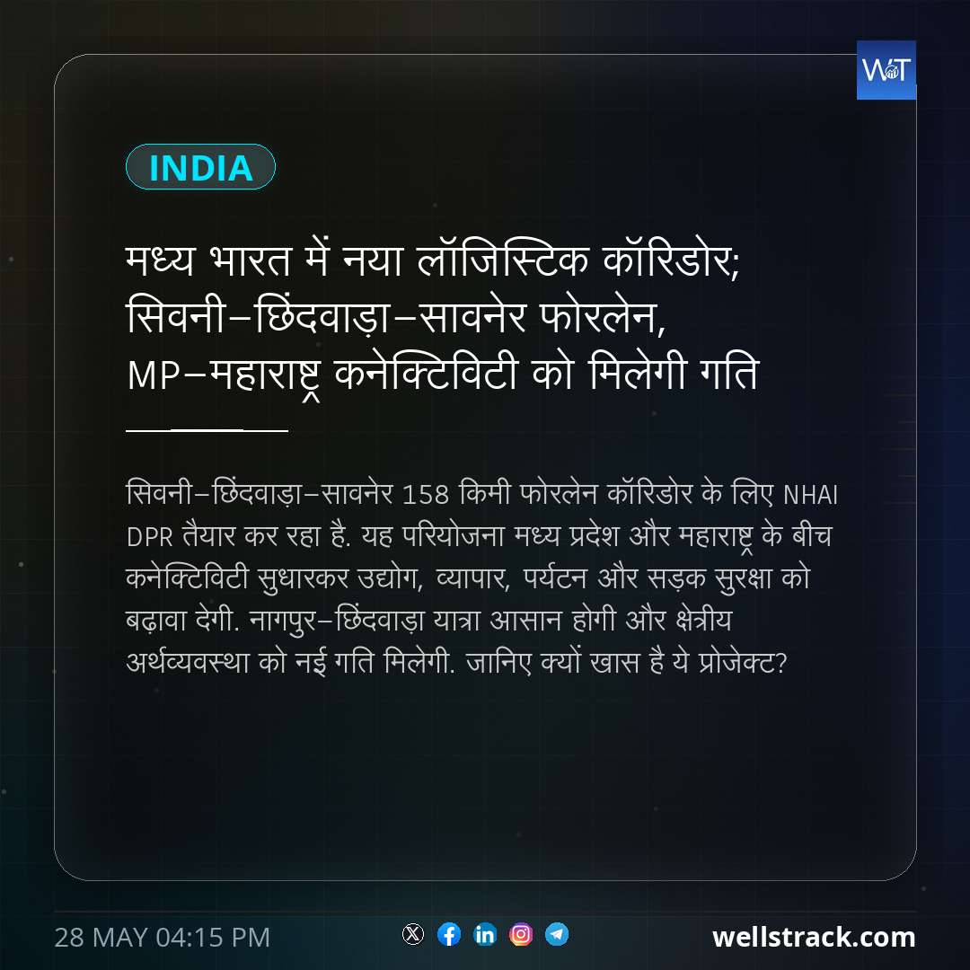 मध्य भारत में नया लॉजिस्टिक कॉरिडोर; सिवनी-छिंदवाड़ा-सावनेर फोरलेन, MP-महाराष्ट्र कनेक्टिविटी को मिलेगी गति — WellsTrack