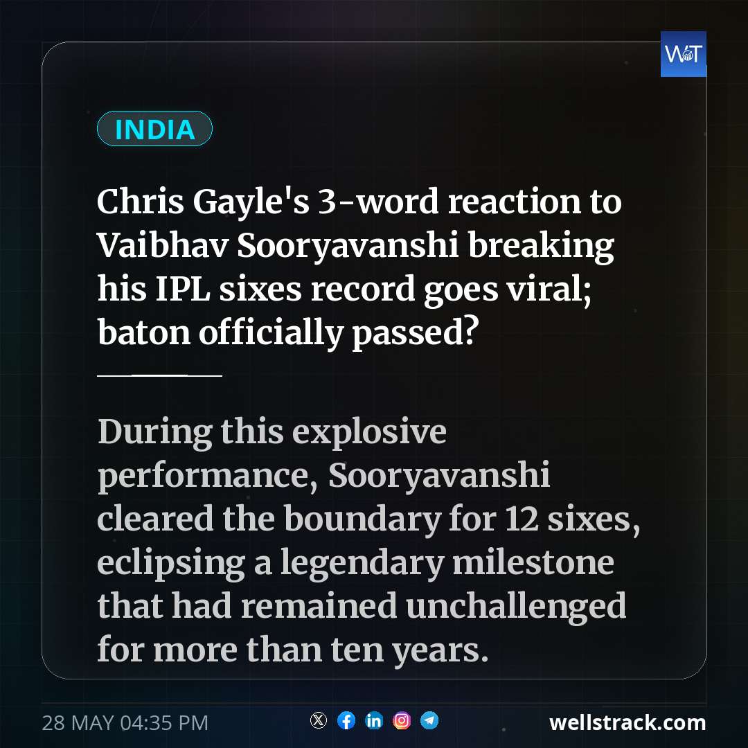 Chris Gayle's 3-word reaction to Vaibhav Sooryavanshi breaking his IPL sixes record goes viral; baton officially passed? — WellsTrack