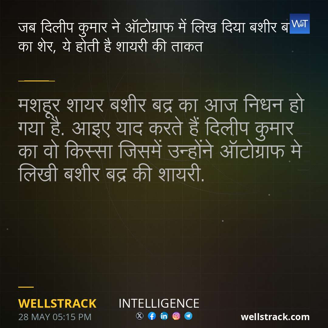 जब दिलीप कुमार ने ऑटोग्राफ में लिख दिया बशीर बद्र का शेर, ये होती है शायरी की ताकत — WellsTrack