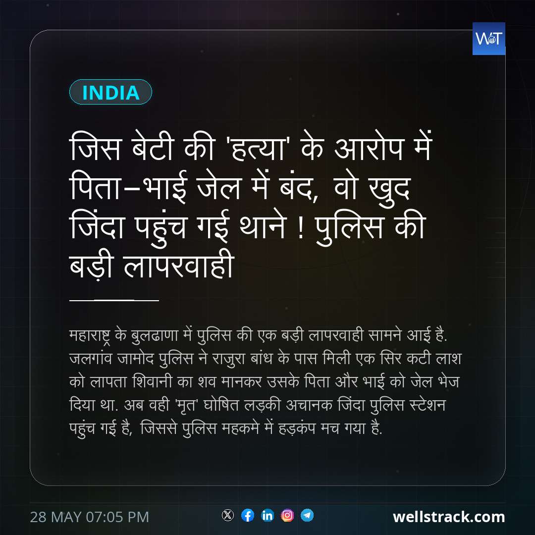 जिस बेटी की 'हत्या' के आरोप में पिता-भाई जेल में बंद, वो खुद जिंदा पहुंच गई थाने ! पुलिस की बड़ी लापरवाही — WellsTrack