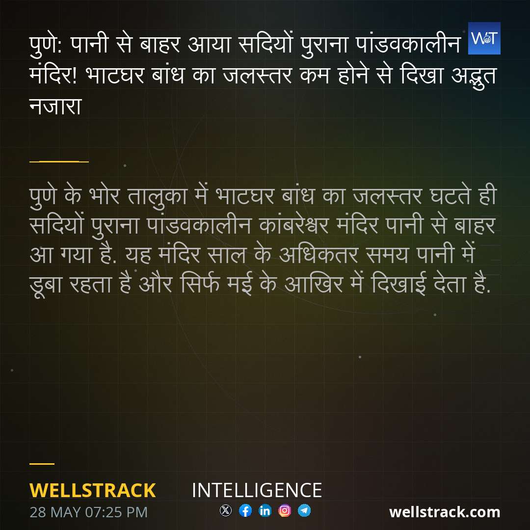 पुणे: पानी से बाहर आया सदियों पुराना पांडवकालीन मंदिर! भाटघर बांध का जलस्तर कम होने से दिखा अद्भुत नजारा — WellsTrack