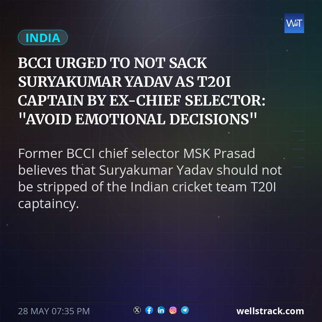 BCCI Urged To Not Sack Suryakumar Yadav As T20I Captain By Ex-Chief Selector: "Avoid Emotional Decisions" — WellsTrack