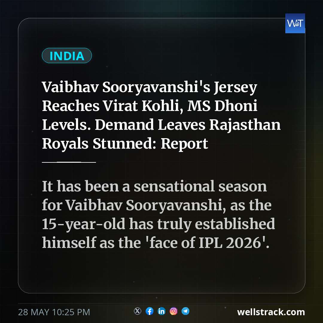 Vaibhav Sooryavanshi's Jersey Reaches Virat Kohli, MS Dhoni Levels. Demand Leaves Rajasthan Royals Stunned: Report — WellsTrack