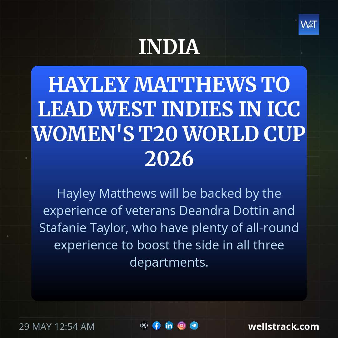 Hayley Matthews To Lead West Indies In ICC Women's T20 World Cup 2026 — WellsTrack