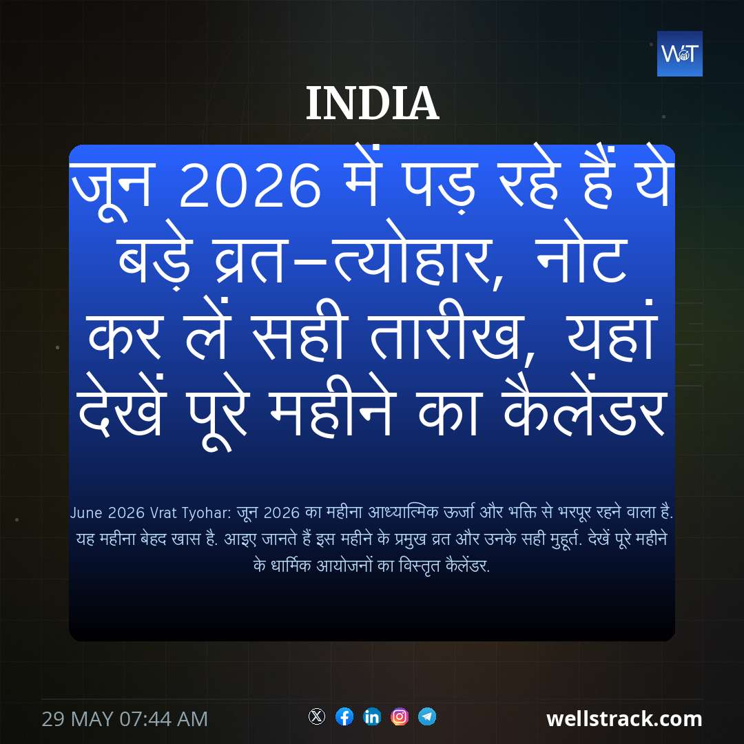 जून 2026 में पड़ रहे हैं ये बड़े व्रत-त्योहार, नोट कर लें सही तारीख, यहां देखें पूरे महीने का कैलेंडर — WellsTrack