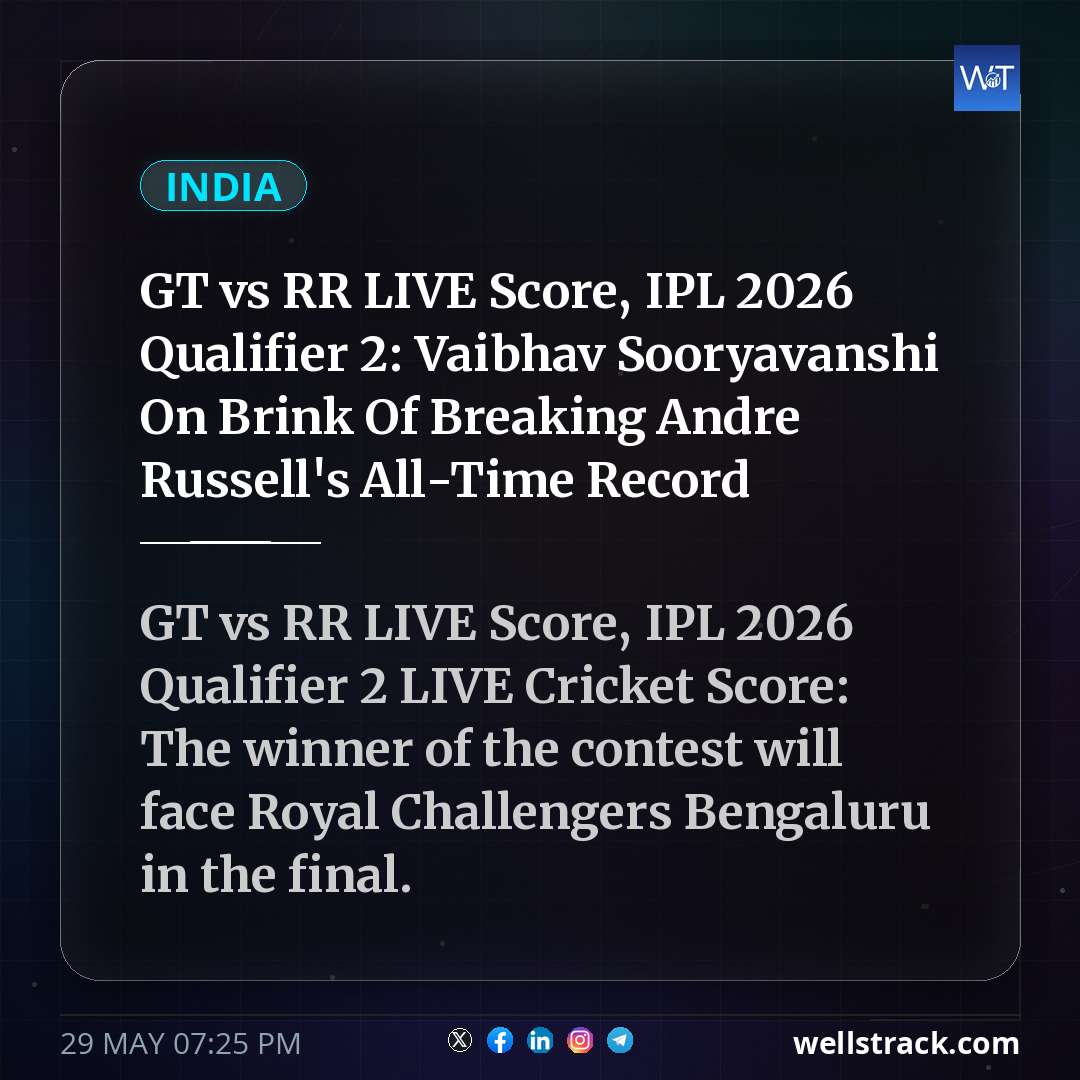 GT vs RR LIVE Score, IPL 2026 Qualifier 2: Vaibhav Sooryavanshi On Brink Of Breaking Andre Russell's All-Time Record — WellsTrack