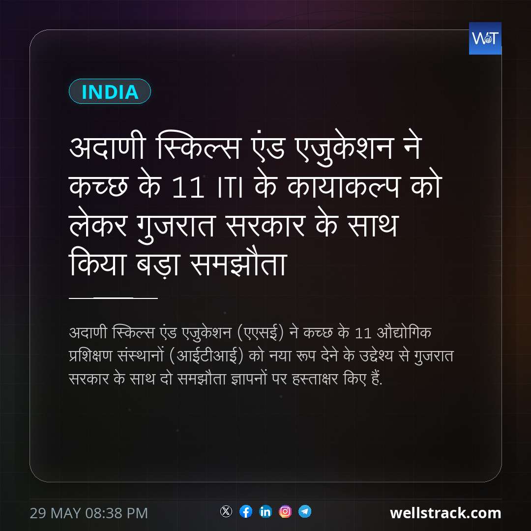 अदाणी स्किल्स एंड एजुकेशन ने कच्छ के 11 ITI के कायाकल्प को लेकर गुजरात सरकार के साथ किया बड़ा समझौता — WellsTrack