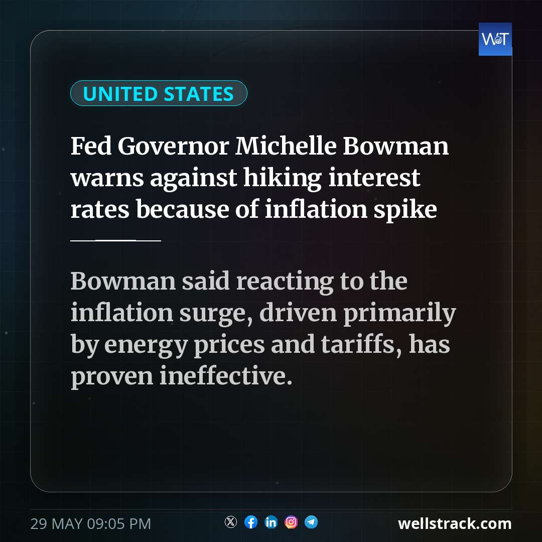 Fed Governor Michelle Bowman warns against hiking interest rates because of inflation spike — WellsTrack