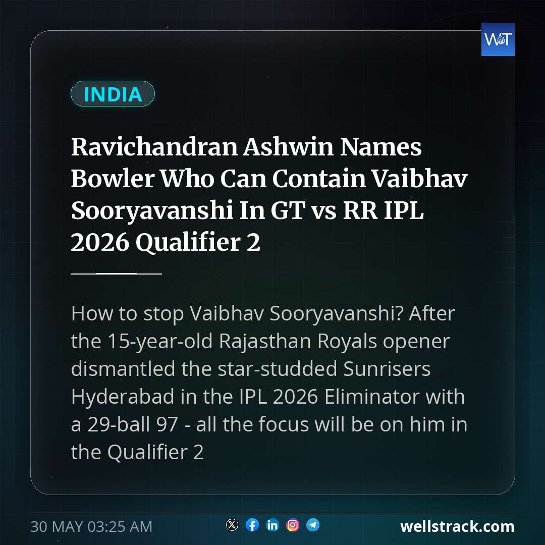 Ravichandran Ashwin Names Bowler Who Can Contain Vaibhav Sooryavanshi In GT vs RR IPL 2026 Qualifier 2 — WellsTrack