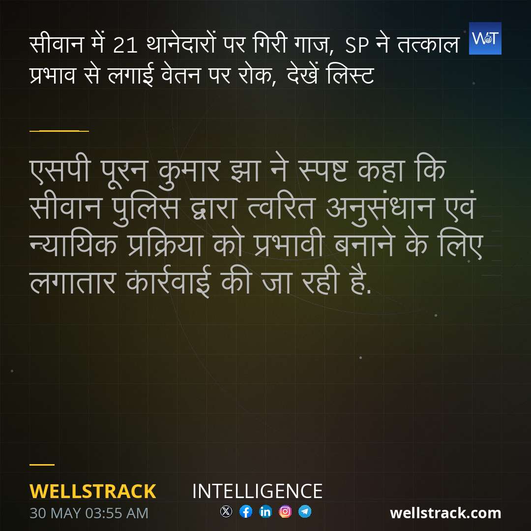 सीवान में 21 थानेदारों पर गिरी गाज, SP ने तत्काल प्रभाव से लगाई वेतन पर रोक, देखें लिस्ट — WellsTrack