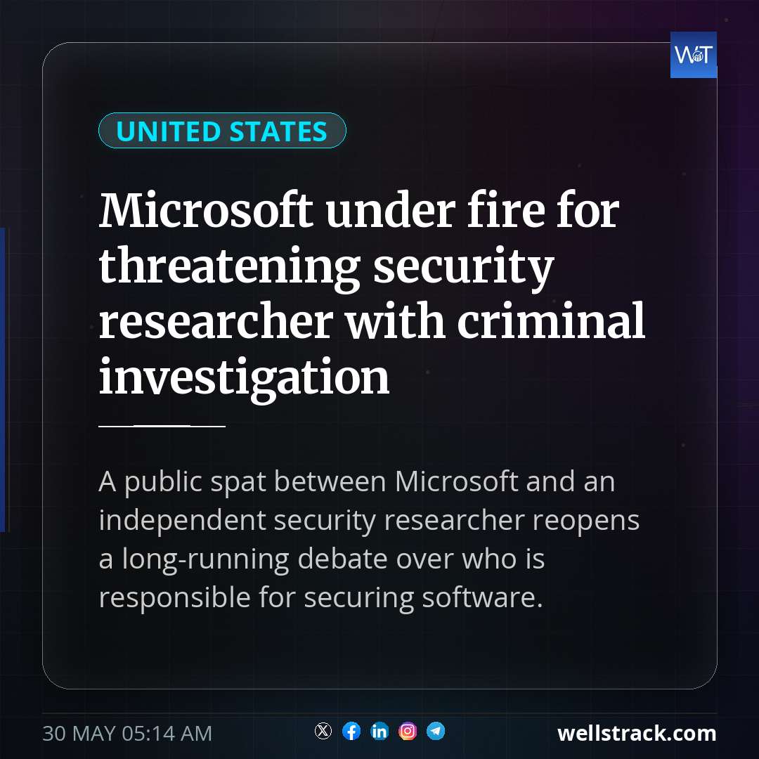 Microsoft under fire for threatening security researcher with criminal investigation — WellsTrack