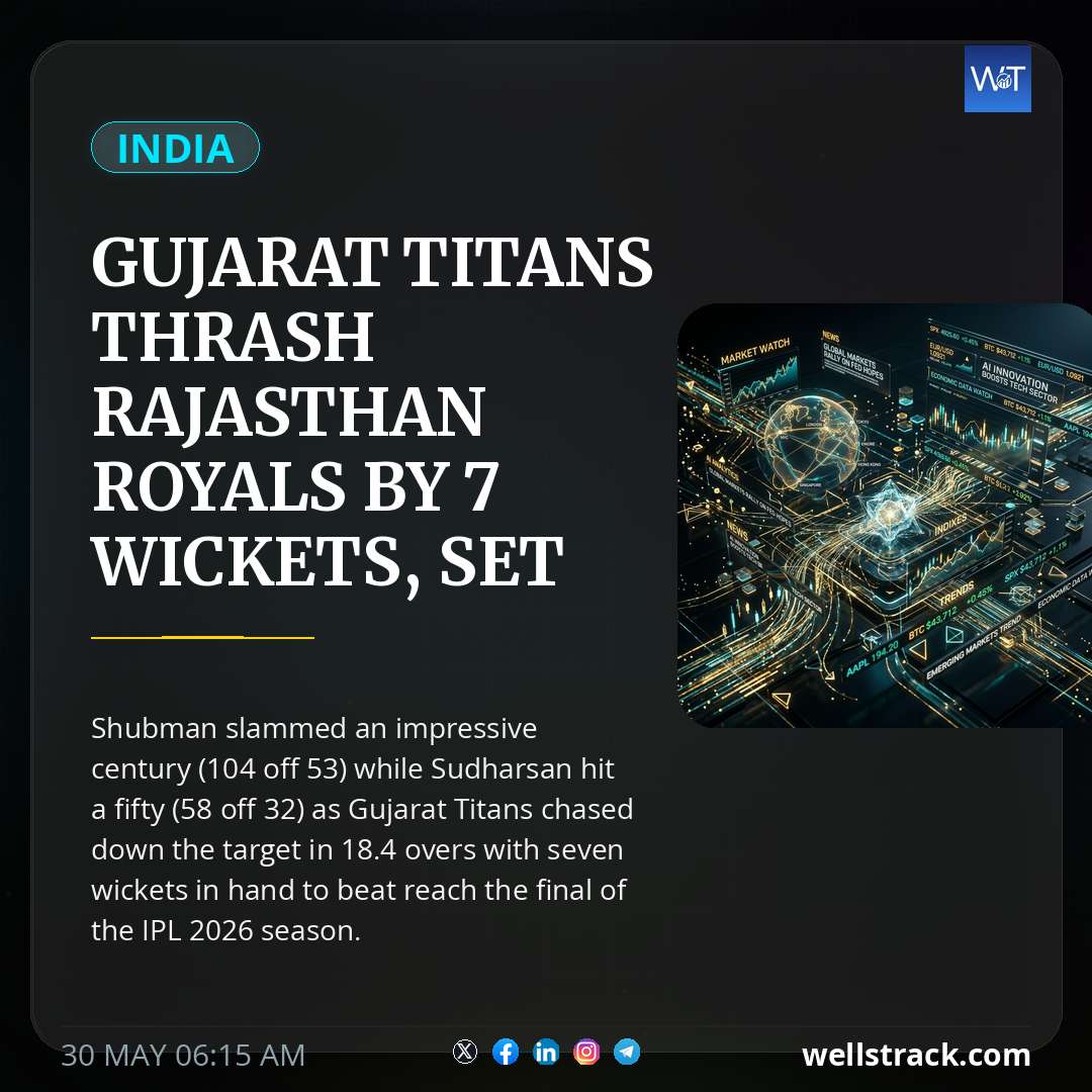 Gujarat Titans thrash Rajasthan Royals by 7 wickets, set up IPL 2026 final clash against RCB — WellsTrack