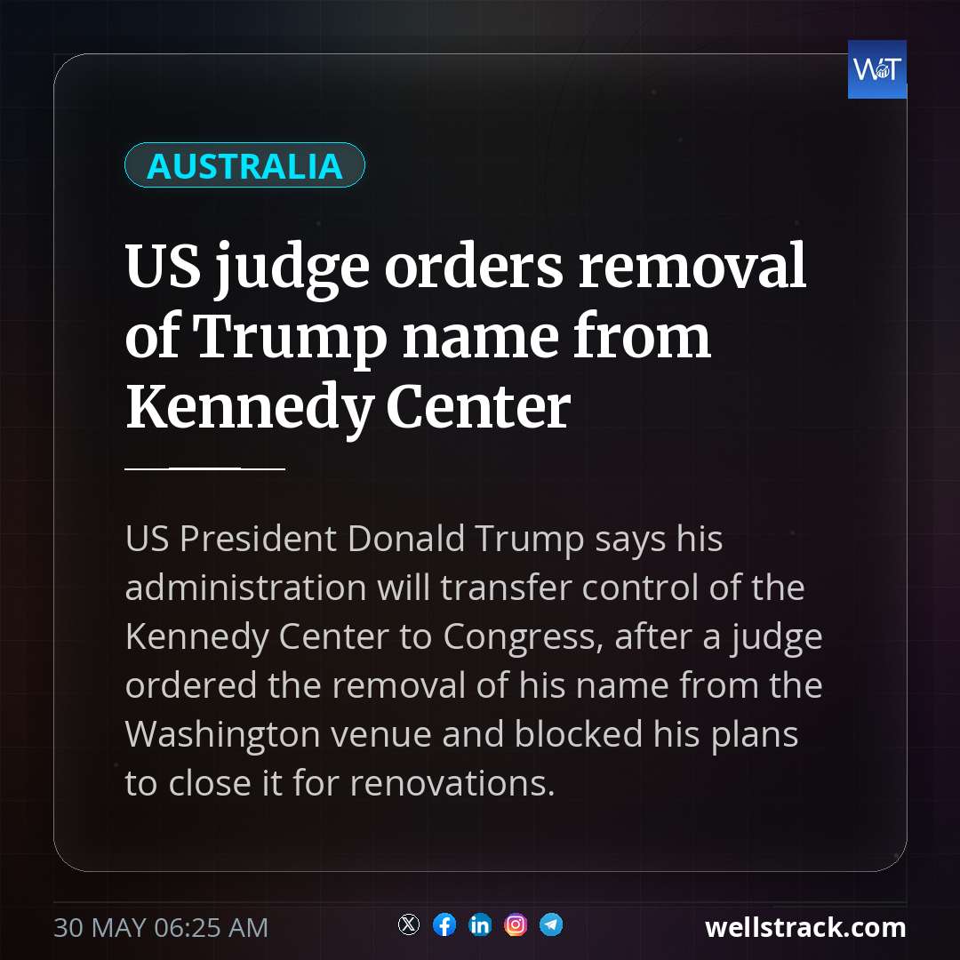 US judge orders removal of Trump name from Kennedy Center — WellsTrack