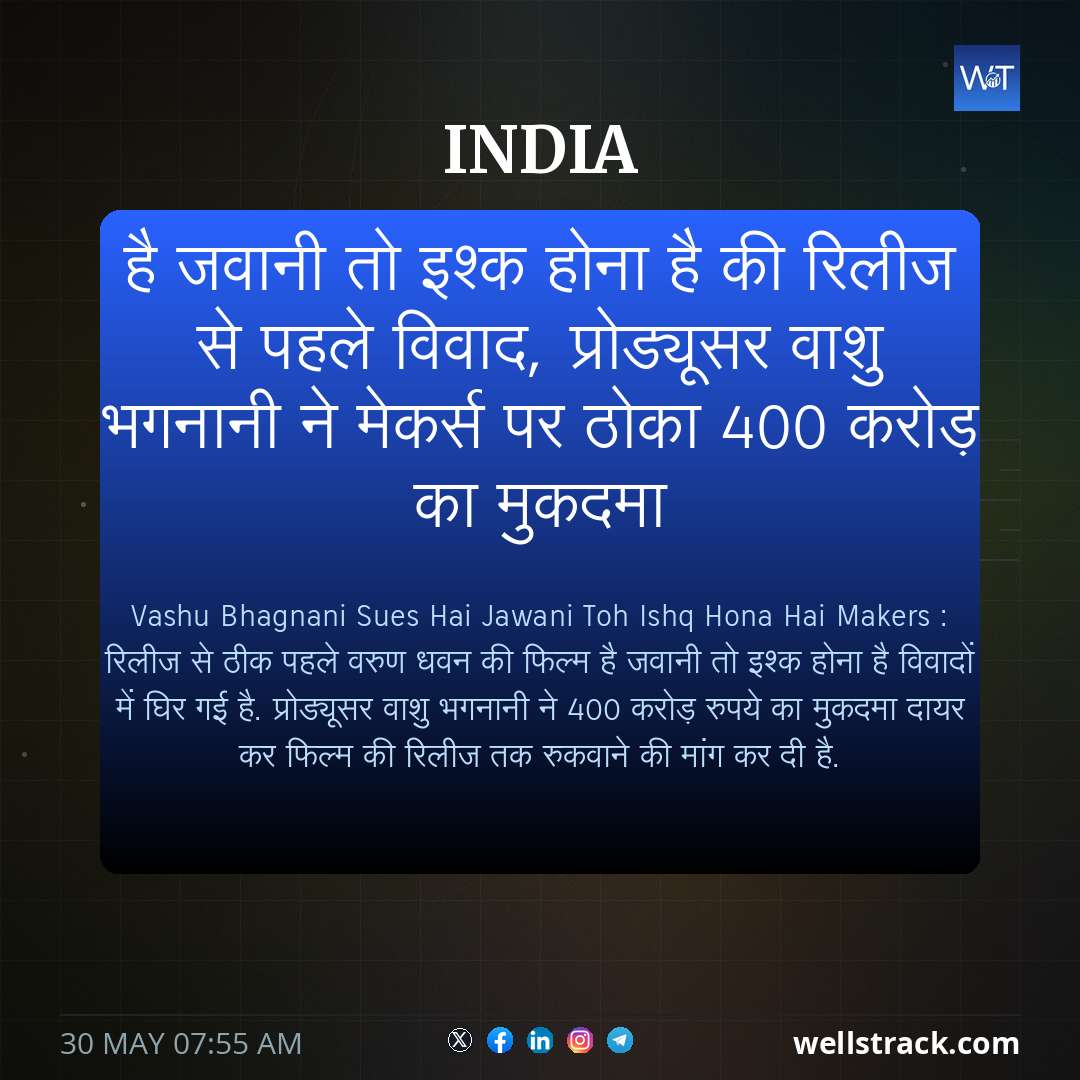 है जवानी तो इश्क होना है की रिलीज से पहले विवाद, प्रोड्यूसर वाशु भगनानी ने मेकर्स पर ठोका 400 करोड़ का मुकदमा — WellsTrack