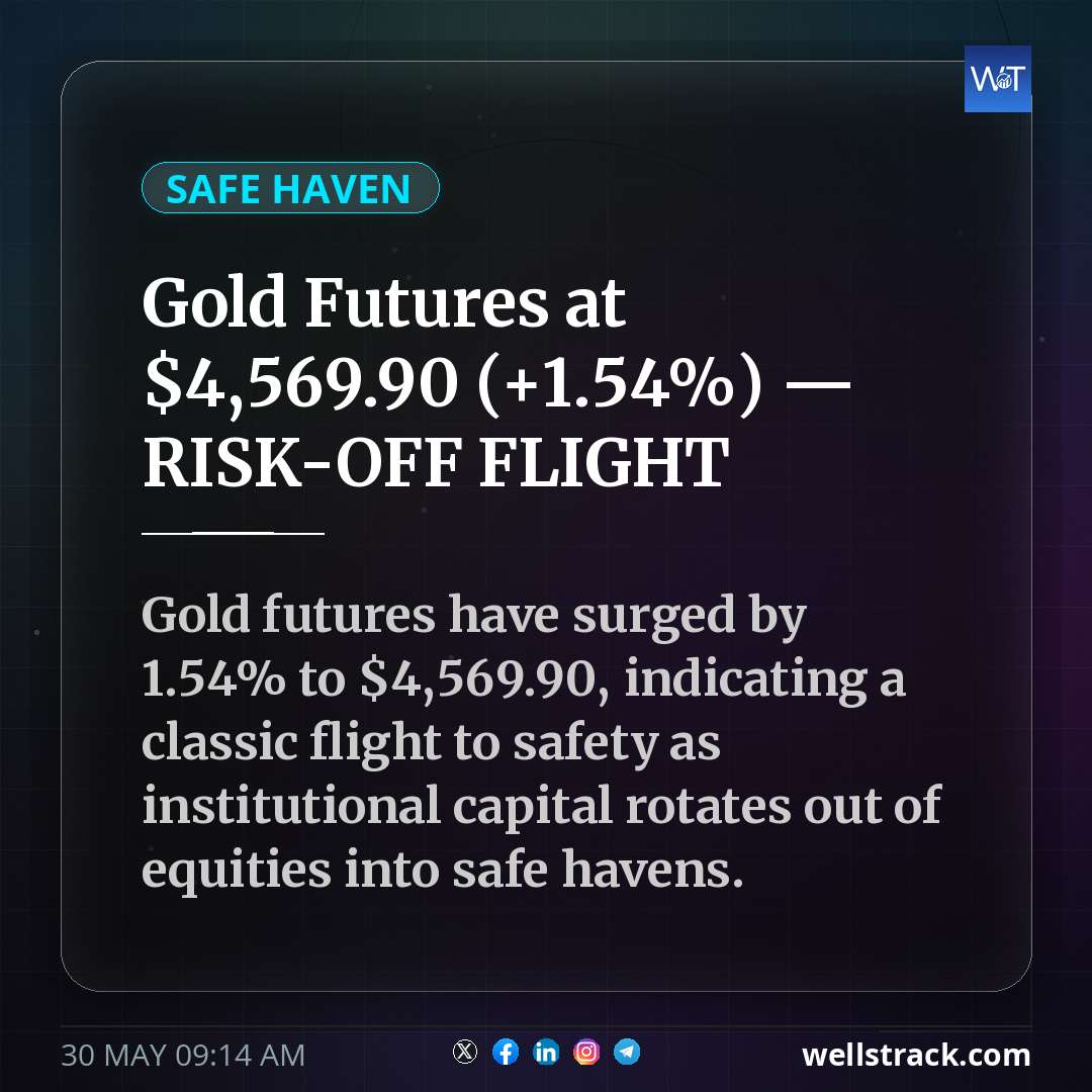 Gold Futures at $4,569.90 (+1.54%) — RISK-OFF FLIGHT — WellsTrack