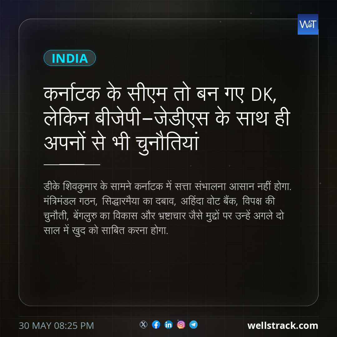 कर्नाटक के सीएम तो बन गए DK, लेकिन बीजेपी-जेडीएस के साथ ही अपनों से भी चुनौतियां — WellsTrack