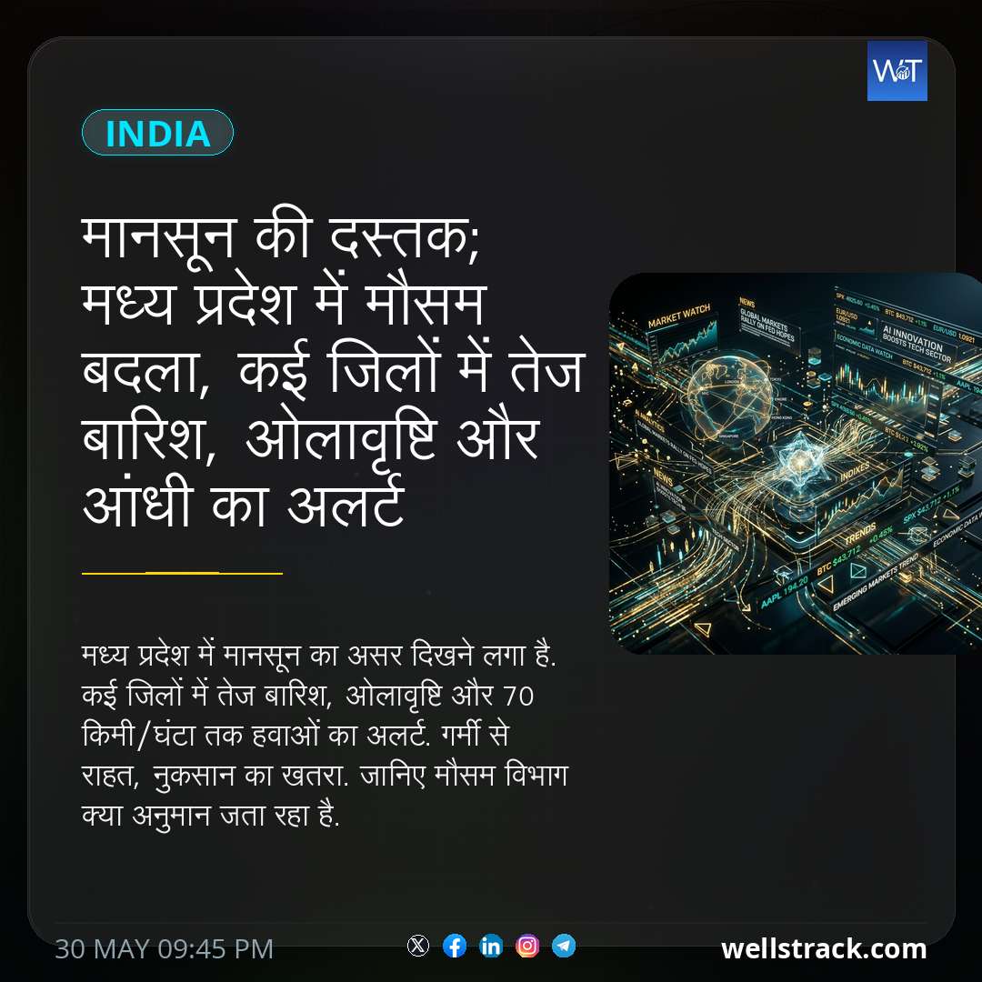 मानसून की दस्तक; मध्य प्रदेश में मौसम बदला, कई जिलों में तेज बारिश, ओलावृष्टि और आंधी का अलर्ट — WellsTrack