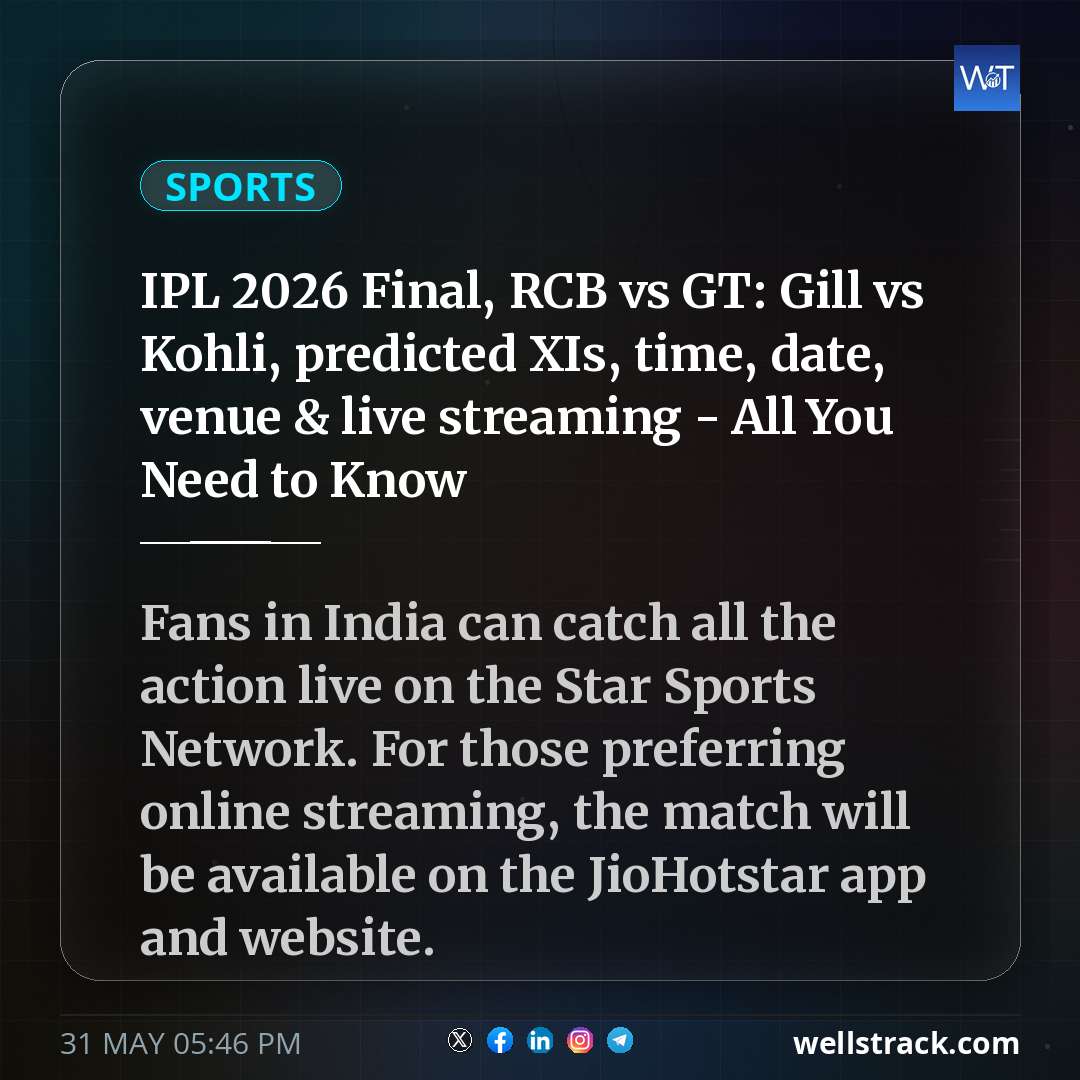 IPL 2026 Final, RCB vs GT: Gill vs Kohli, predicted XIs, time, date, venue & live streaming - All You Need to Know — WellsTrack