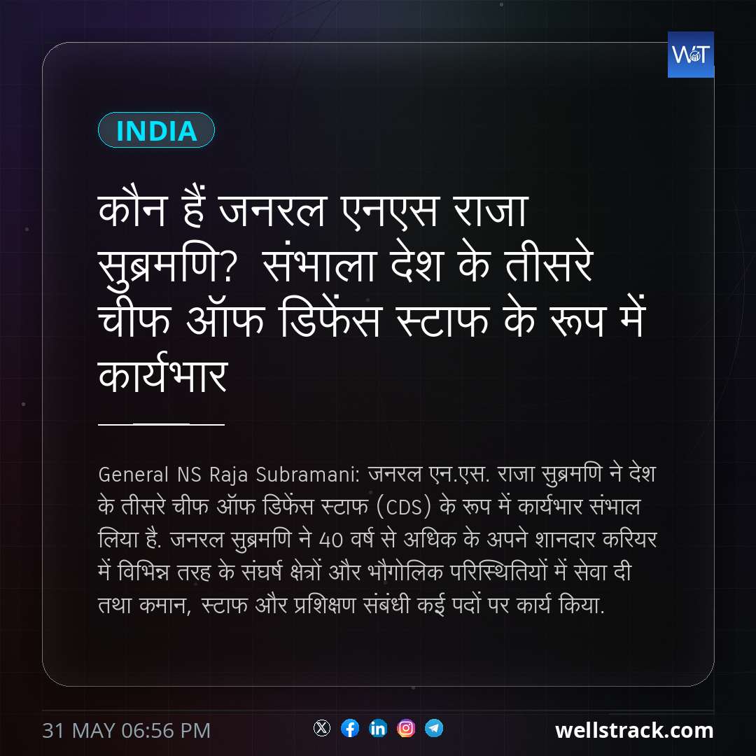 कौन हैं जनरल एनएस राजा सुब्रमणि? संभाला देश के तीसरे चीफ ऑफ डिफेंस स्टाफ के रूप में कार्यभार — WellsTrack