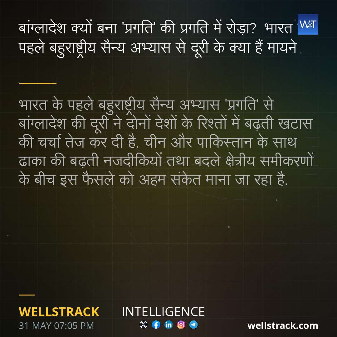 बांग्लादेश क्यों बना 'प्रगति' की प्रगति में रोड़ा? भारत के पहले बहुराष्ट्रीय सैन्य अभ्यास से दूरी के क्या हैं मायने — WellsTrack