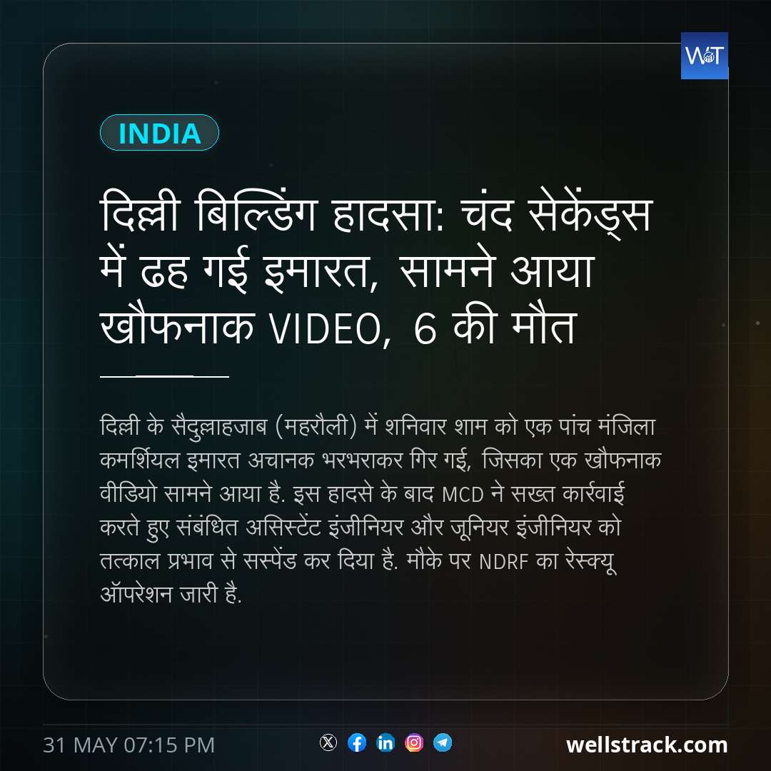 दिल्ली बिल्डिंग हादसा: चंद सेकेंड्स में ढह गई इमारत, सामने आया खौफनाक VIDEO, 6 की मौत — WellsTrack