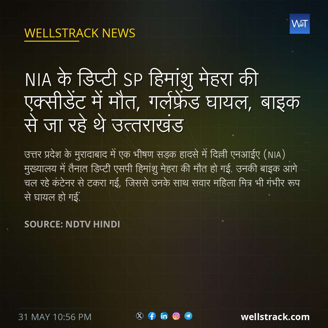 NIA के डिप्टी SP हिमांशु मेहरा की एक्‍सीडेंट में मौत, गर्लफ्रेंड घायल, बाइक से जा रहे थे उत्‍तराखंड — WellsTrack
