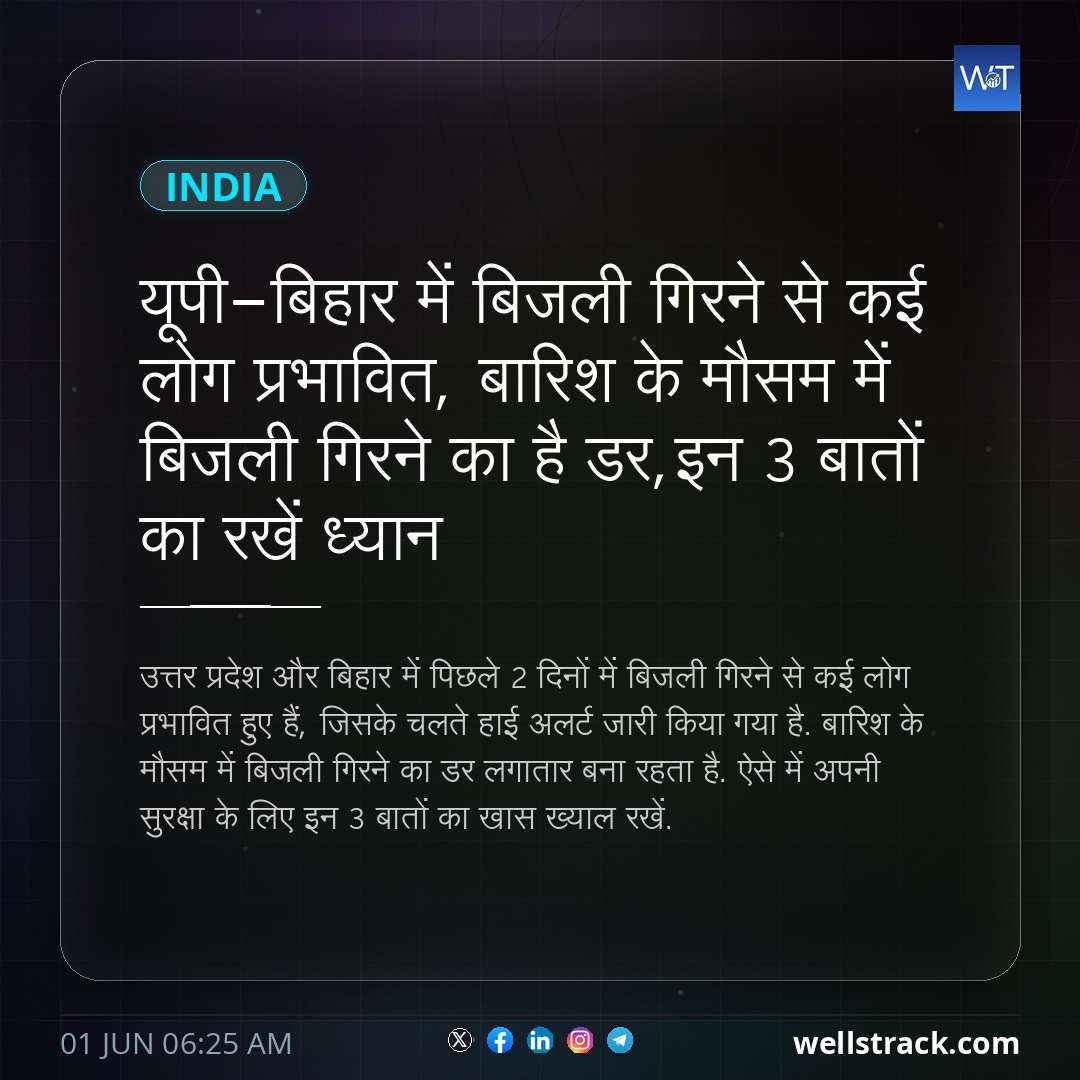 यूपी-बिहार में बिजली गिरने से कई लोग प्रभावित, बारिश के मौसम में बिजली गिरने का है डर,इन 3 बातों का रखें ध्यान — WellsTrack