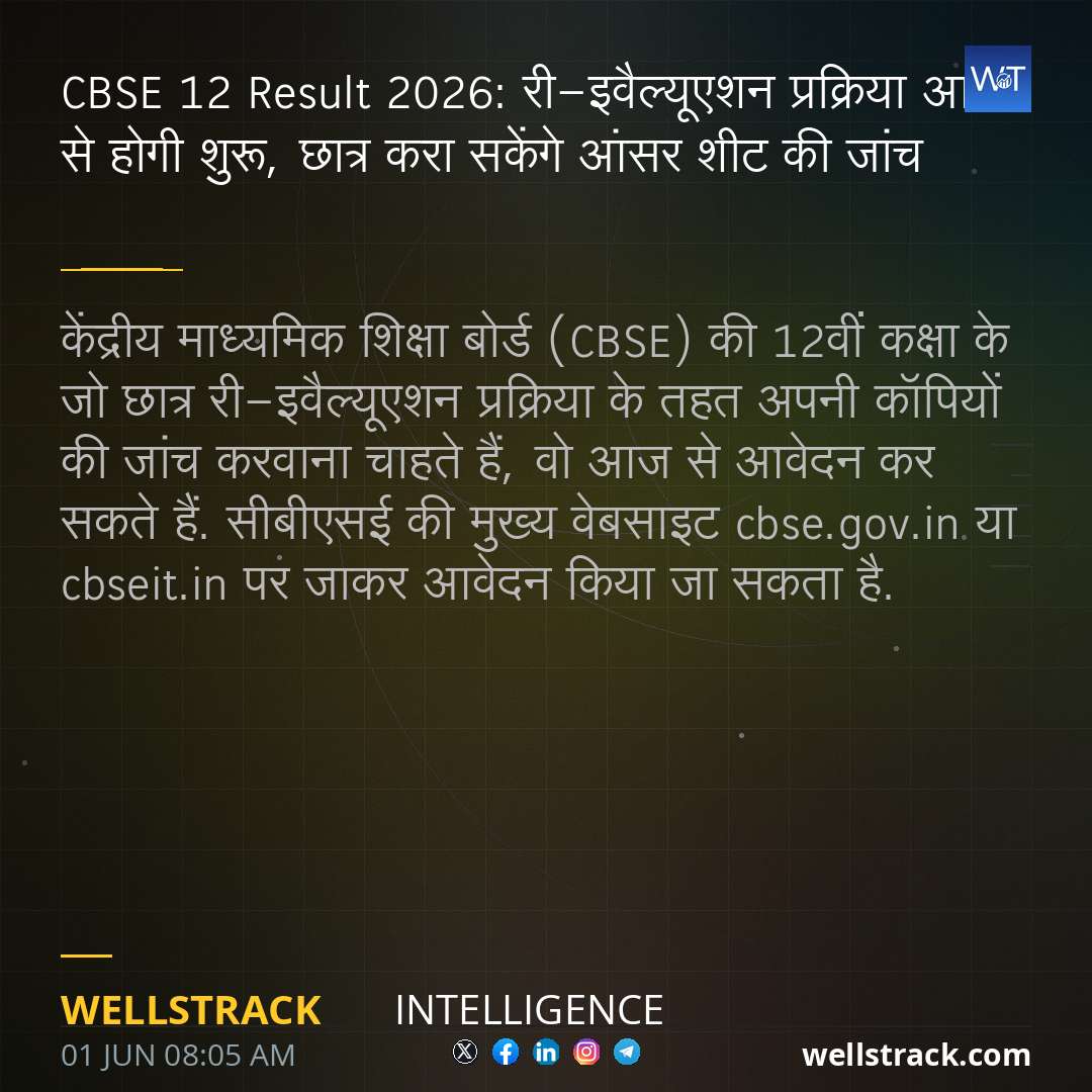 CBSE 12 Result 2026: री-इवैल्यूएशन प्रक्रिया आज से होगी शुरू, छात्र करा सकेंगे आंसर शीट की जांच — WellsTrack