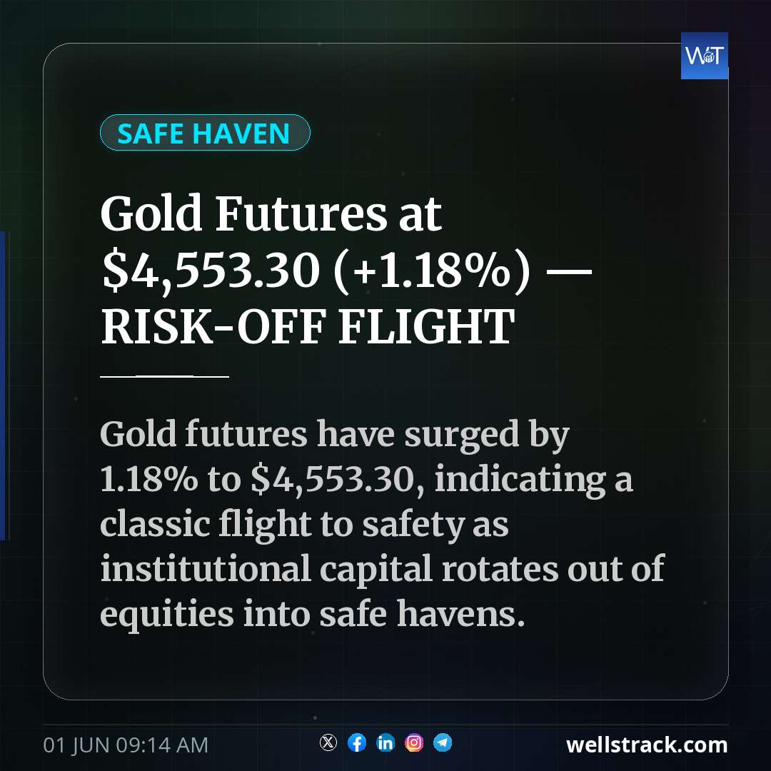 Gold Futures at $4,553.30 (+1.18%) — RISK-OFF FLIGHT — WellsTrack