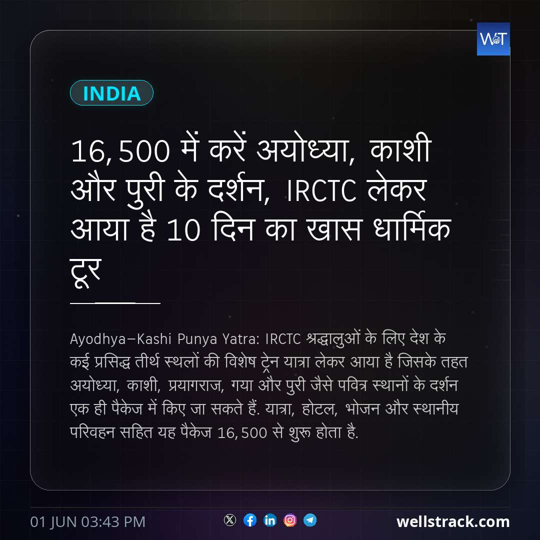 ₹16,500 में करें अयोध्या, काशी और पुरी के दर्शन, IRCTC लेकर आया है 10 दिन का खास धार्मिक टूर — WellsTrack