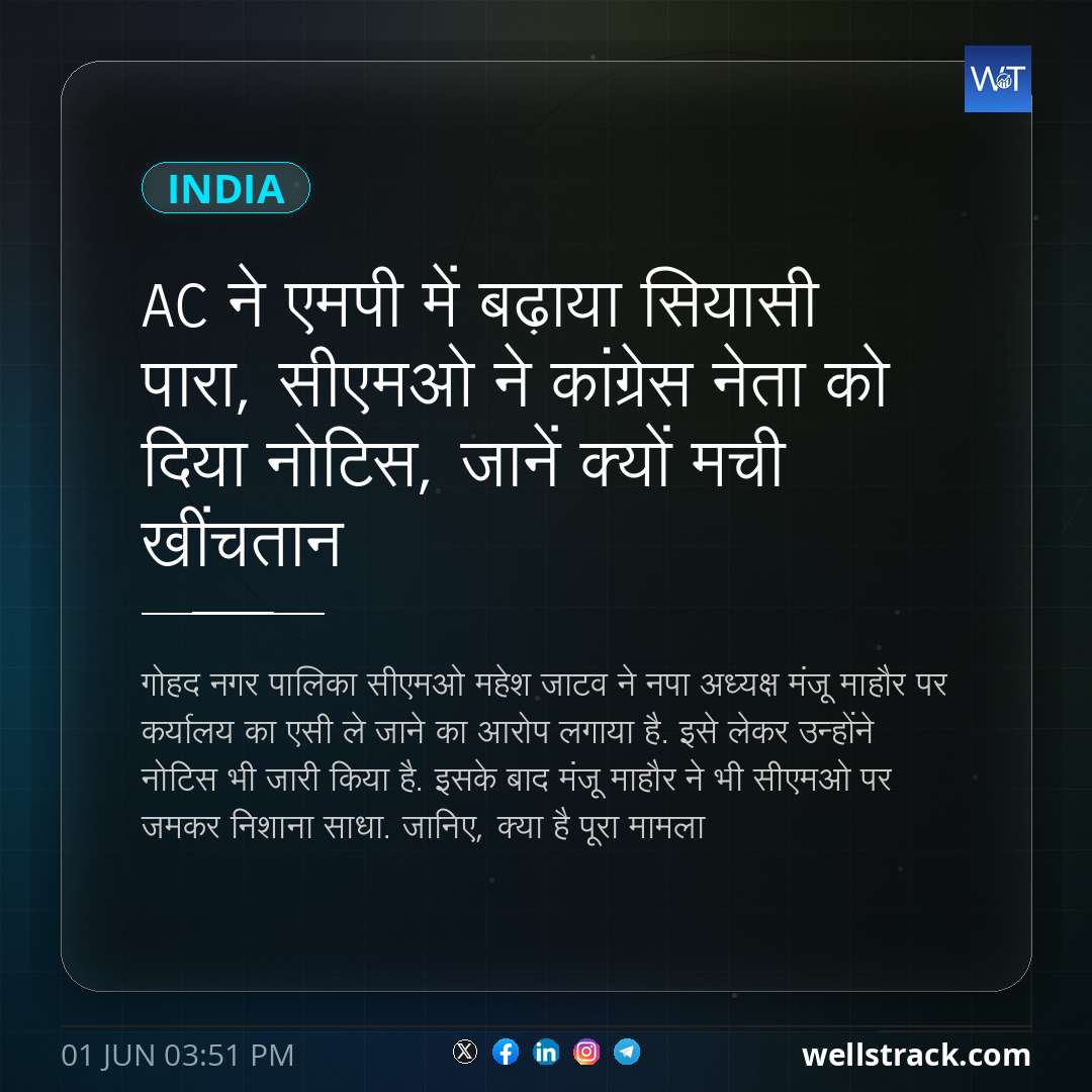 AC ने एमपी में बढ़ाया सियासी पारा, सीएमओ ने कांग्रेस नेता को दिया नोटिस, जानें क्यों मची खींचतान — WellsTrack
