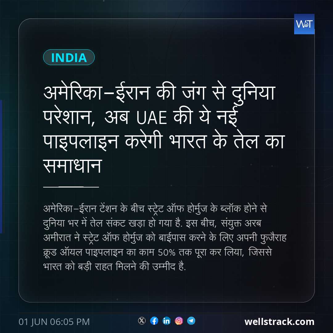 अमेरिका-ईरान की जंग से दुनिया परेशान, अब UAE की ये नई पाइपलाइन करेगी भारत के तेल का समाधान — WellsTrack