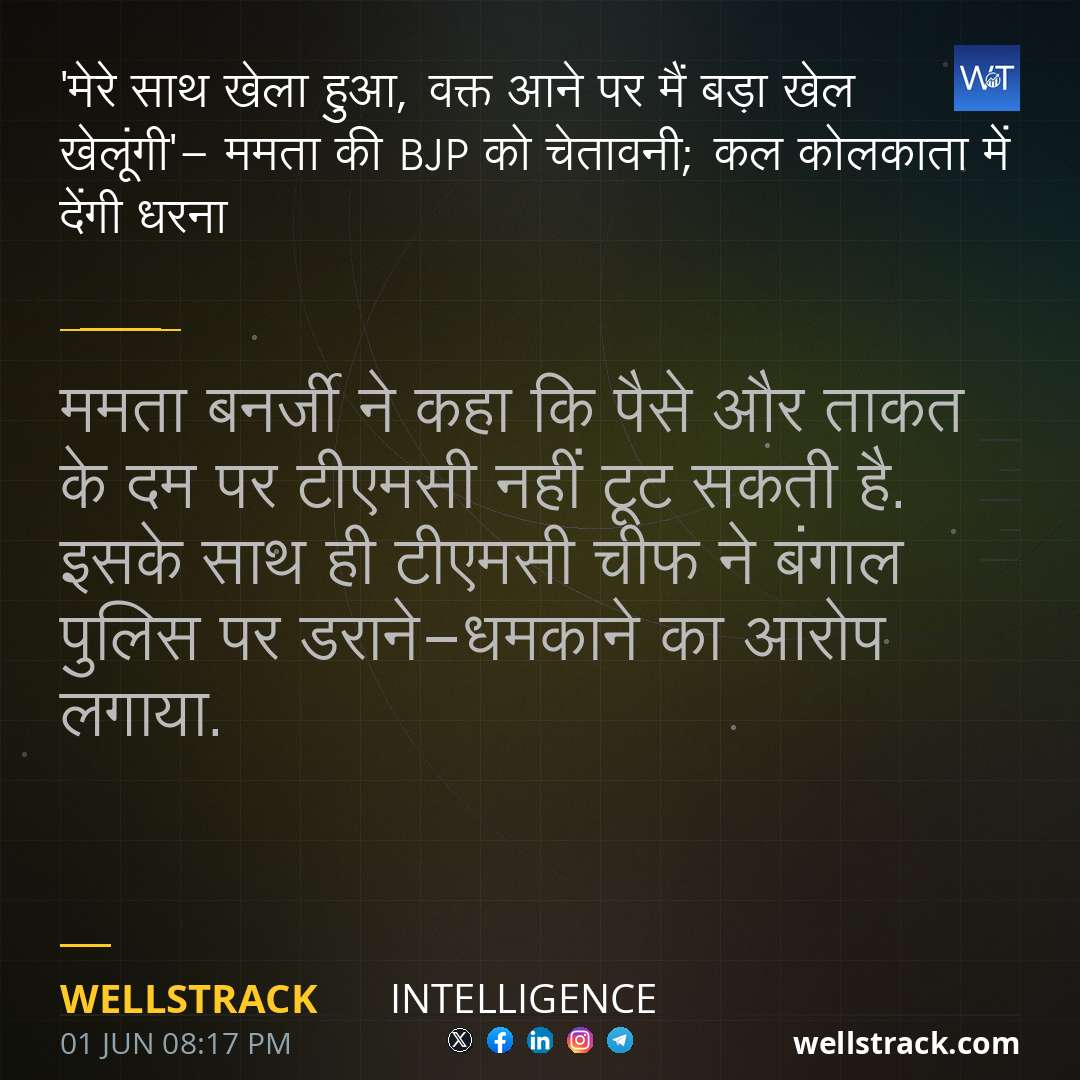 'मेरे साथ खेला हुआ, वक्त आने पर मैं बड़ा खेल खेलूंगी'- ममता की BJP को चेतावनी; कल कोलकाता में देंगी धरना — WellsTrack