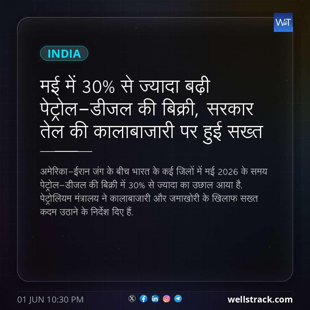 मई में 30% से ज्यादा बढ़ी पेट्रोल-डीजल की बिक्री, सरकार तेल की कालाबाजारी पर हुई सख्त — WellsTrack