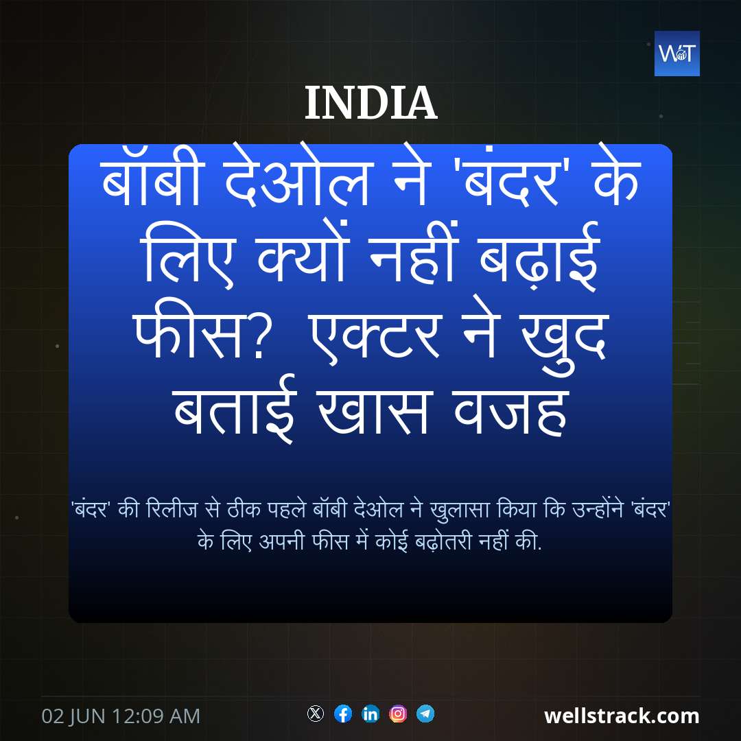 बॉबी देओल ने 'बंदर' के लिए क्यों नहीं बढ़ाई फीस? एक्टर ने खुद बताई खास वजह — WellsTrack