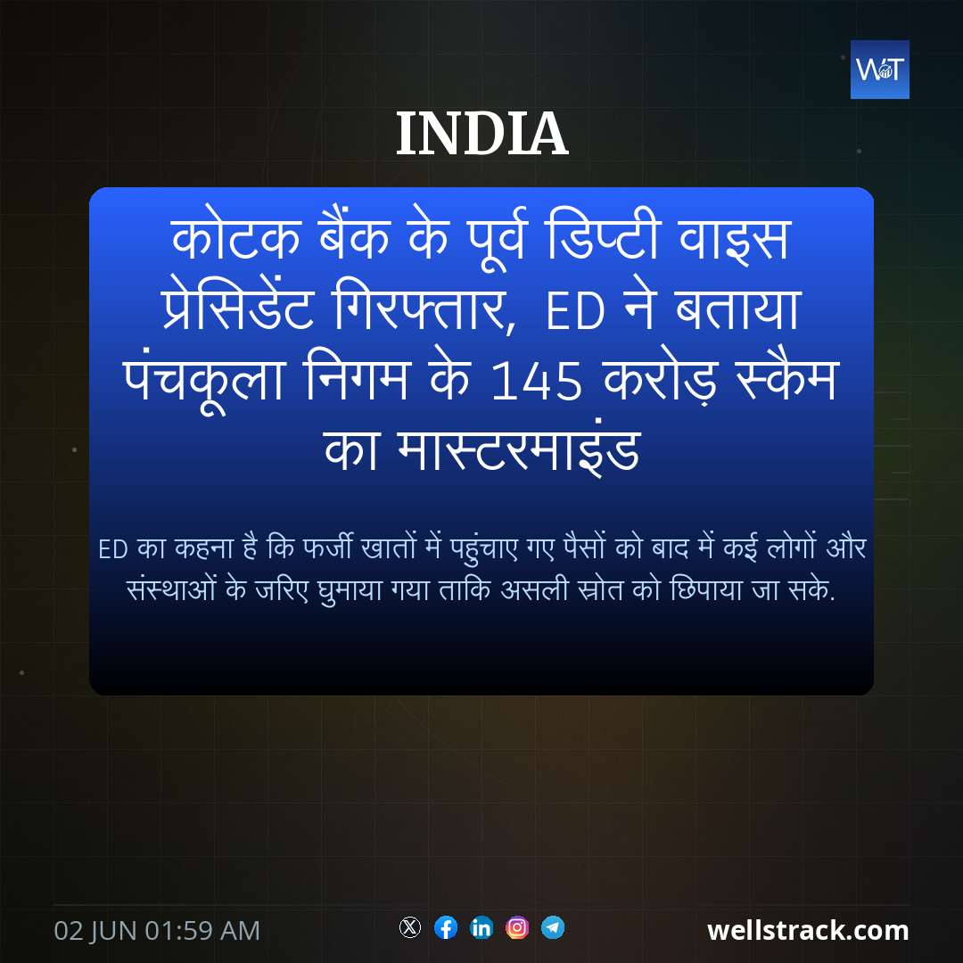 कोटक बैंक के पूर्व डिप्टी वाइस प्रेसिडेंट गिरफ्तार, ED ने बताया पंचकूला निगम के 145 करोड़ स्कैम का मास्टरमाइंड — WellsTrack